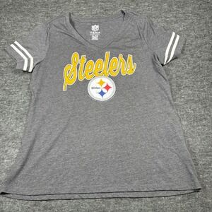 NFL Pittsburgh Steelers Womens XL Gray V Neck T Shirt Team Apparel